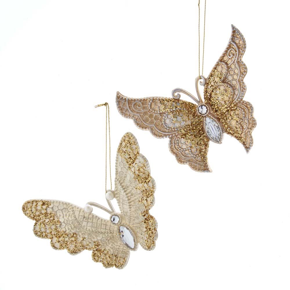 Gold/Ivory Butterfly With Glitter 5.2 Inch - Kurt S. Adler