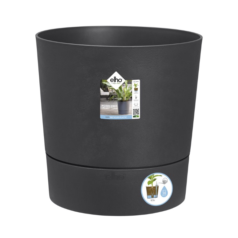 Elho Greensense Aqua Care Rond 43 - Bloempot voor Binnen & buiten - Ø 43 x H 42,5 - Grijs/Houtskoolgrijs