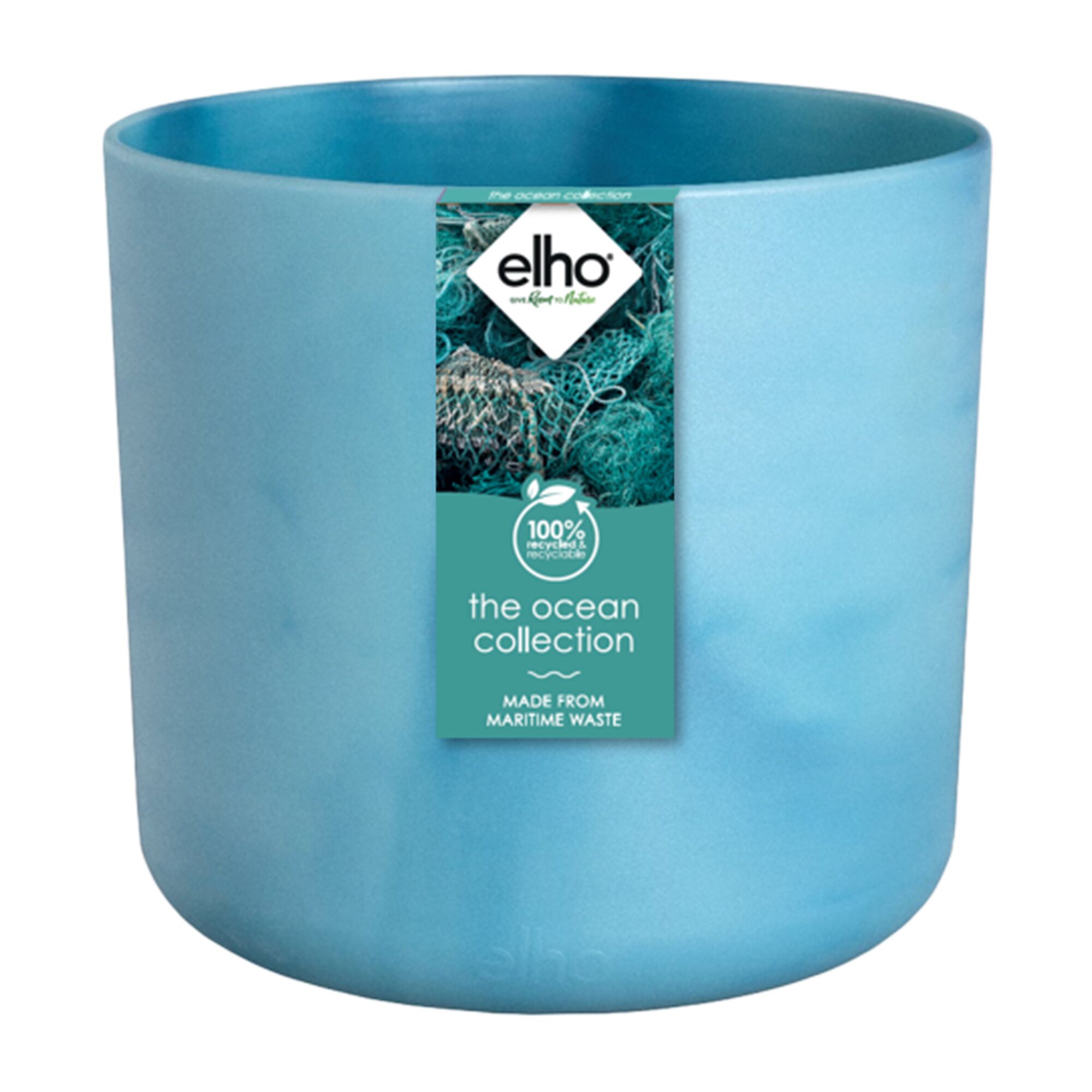 Elho The Ocean Collection Round 22cm - Bloempot voor Binnen - 100% Gerecycled Materiaal - Gemaakt met Zeeafval - Ø 22.3 x H 20.4 cm - Atlantisch Blauw