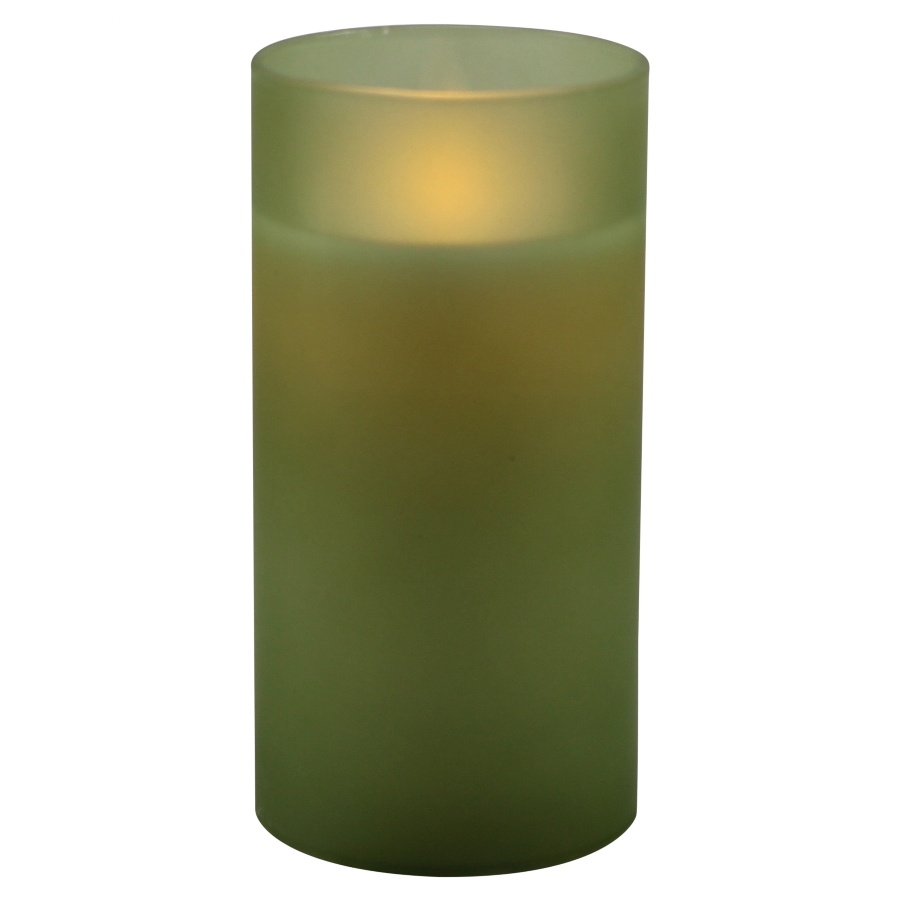 LED kaars wax in groen mat glas 15cm - Magic Flame