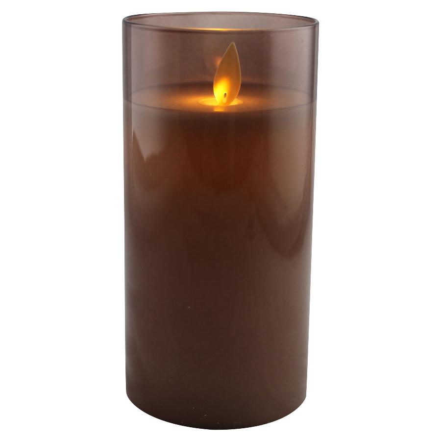 LED kaars wax in glas 15cm bruin - Magic Flame