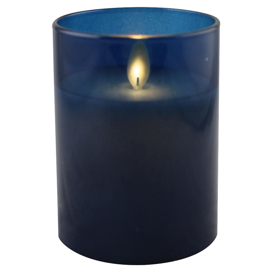 LED kaars wax in glas 10cm saffier - Magic Flame