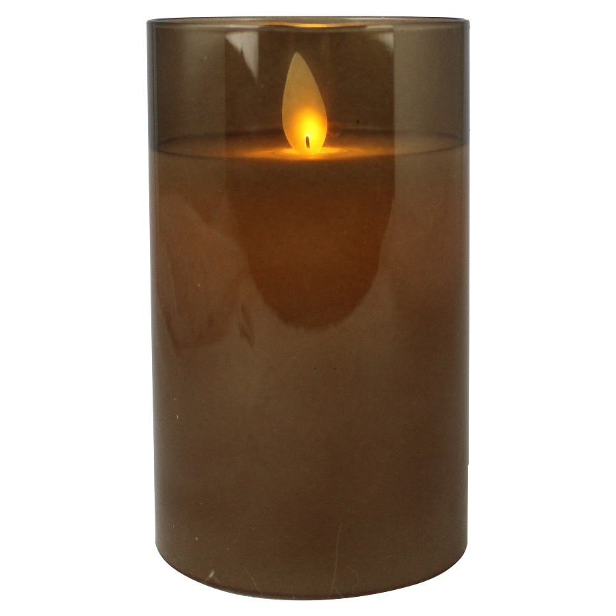 LED kaars wax in glas 12,5cm donkerbruin - Magic Flame