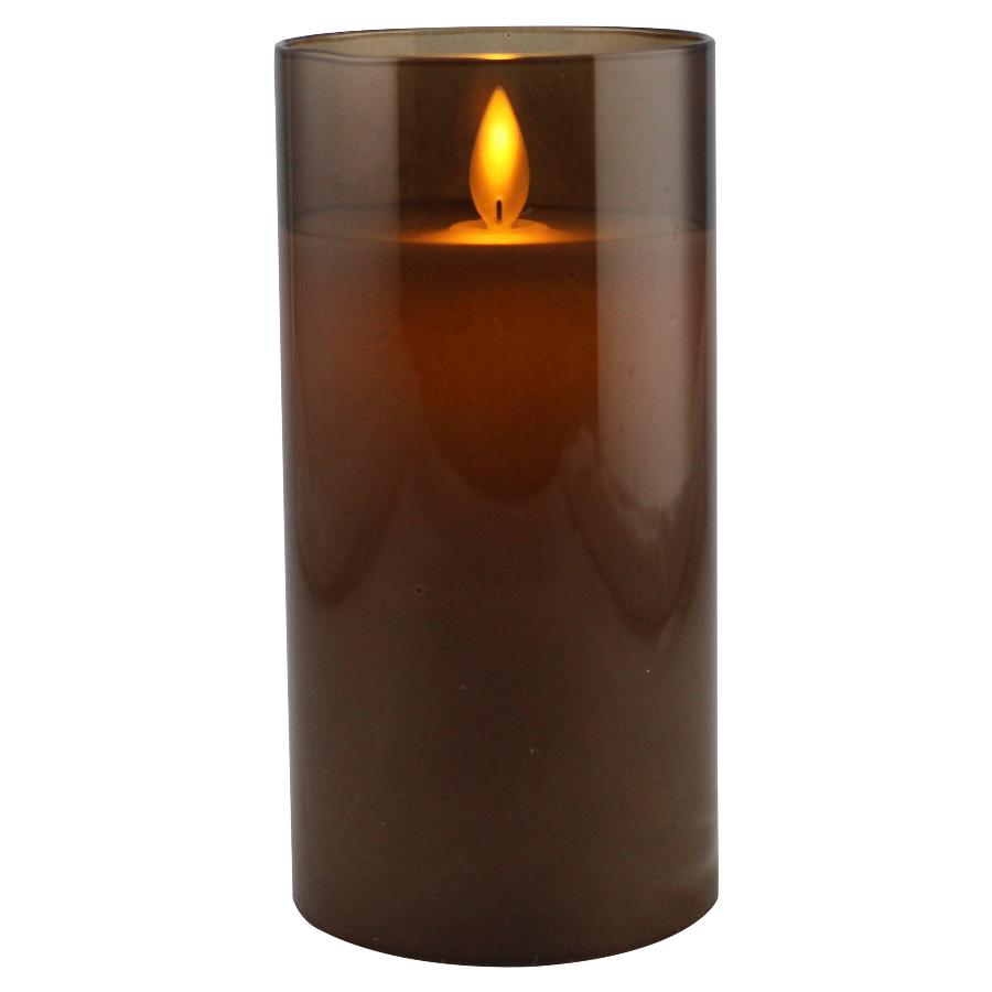 LED kaars wax in glas 15cm donkerbruin - Magic Flame