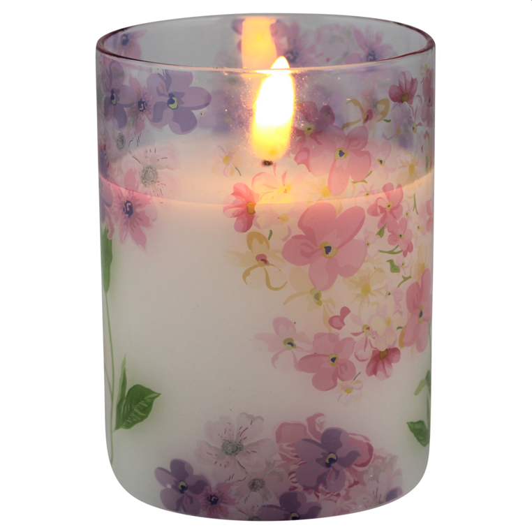 LED kaars in glas bloem 10cm roze - Magic Flame
