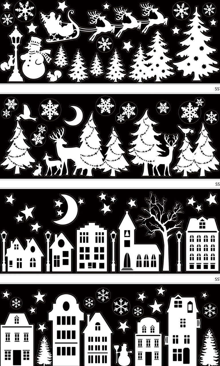 RAAMDECO 21X59.5CM ZWART WIT WINTER KERST 4ASS Anna's Collection