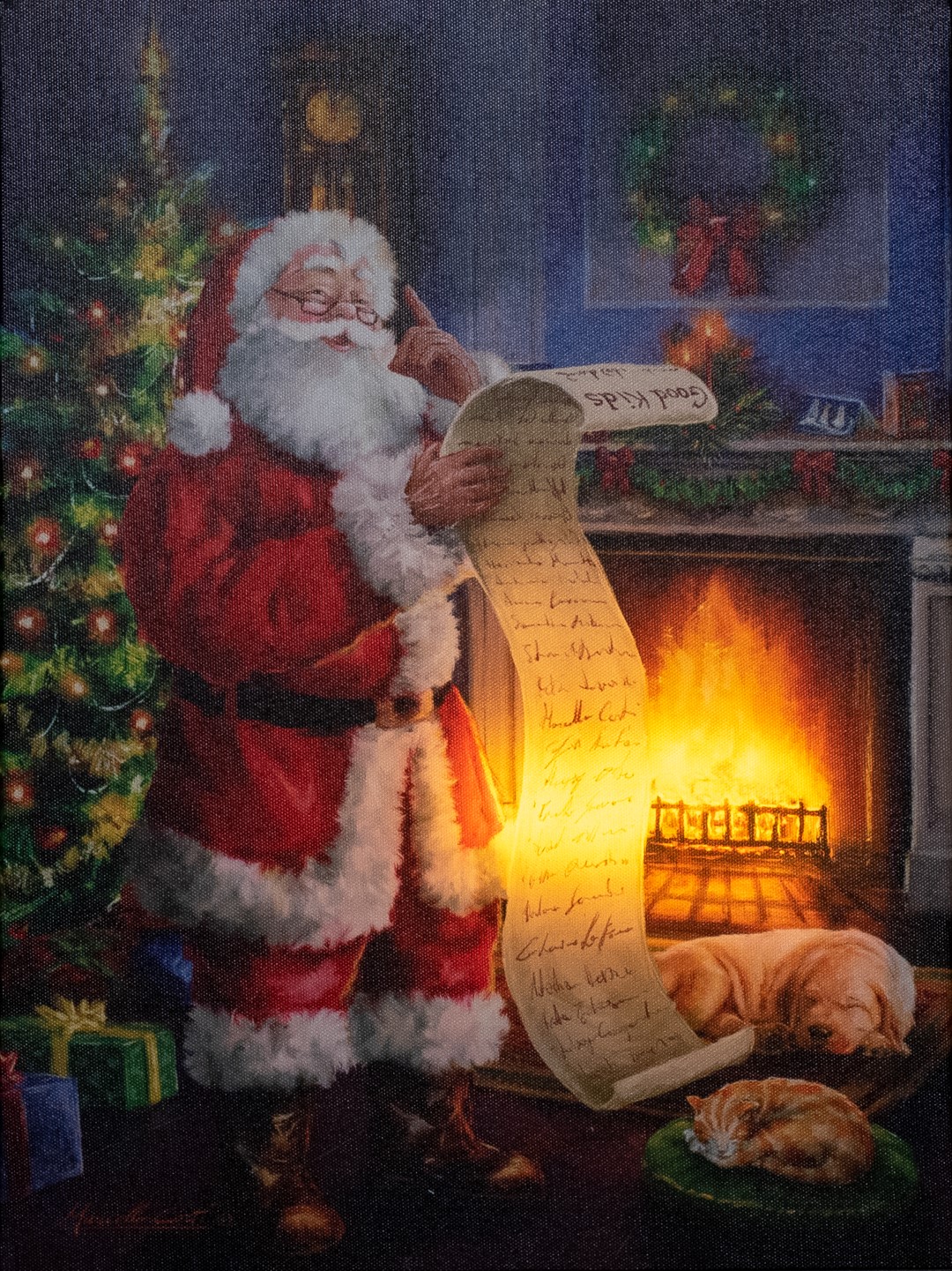 Led Indoor Canvas 30X40Cm Santa At Fireplace / Led Fire - Anna's Collection