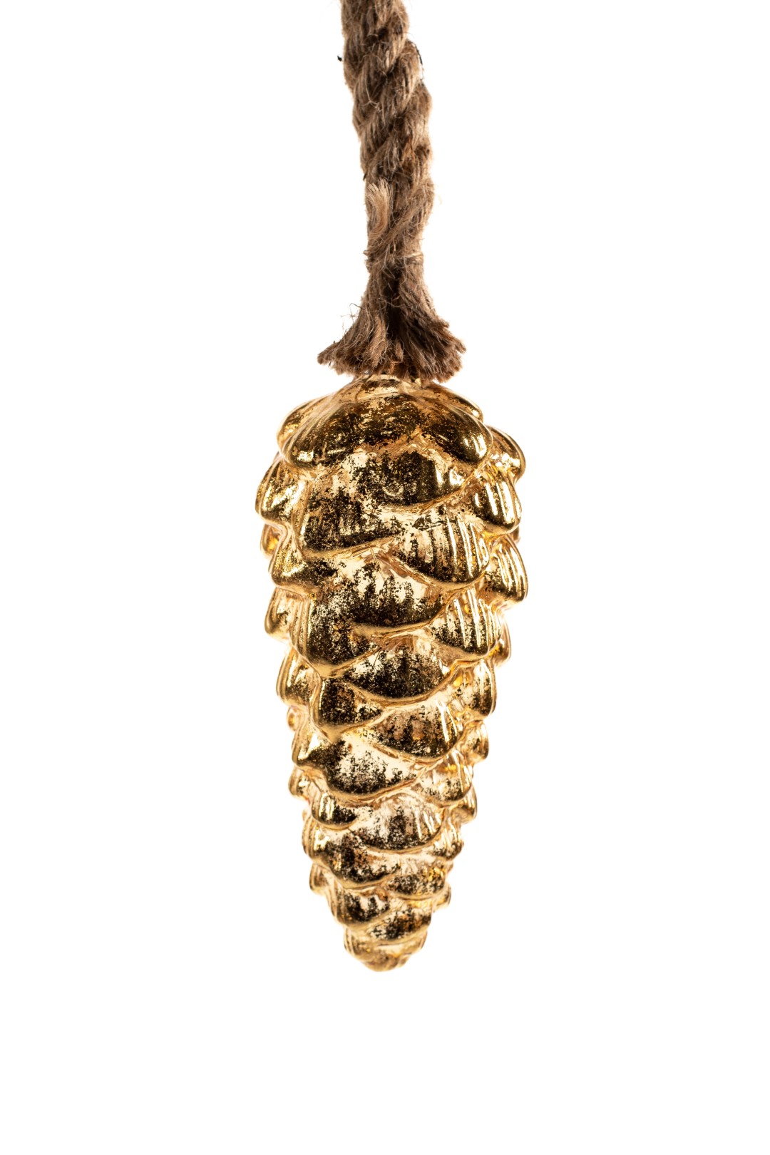 Glass Pinecone Gold Foil 20X9Cm On 100Cm Thick Rope Han - Anna's Collection