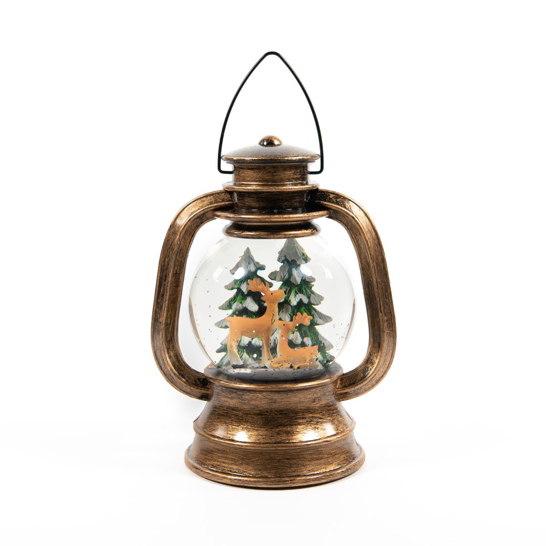 Lantern With Deer In Glitter Lighted Water Led Warm Whi - Anna's Collection