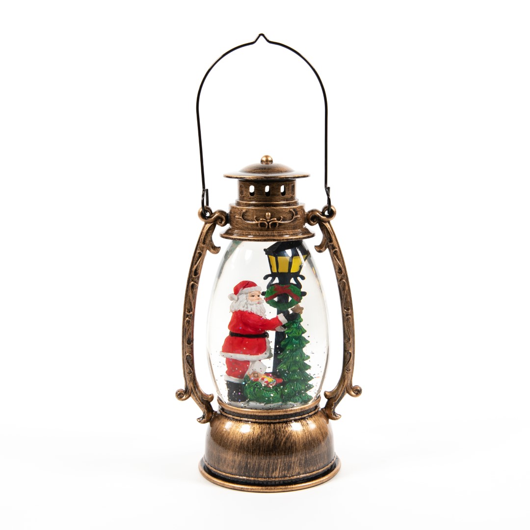 Lantern With Santa In Glitter Lighted Water Led Warm Wh - Anna's Collection