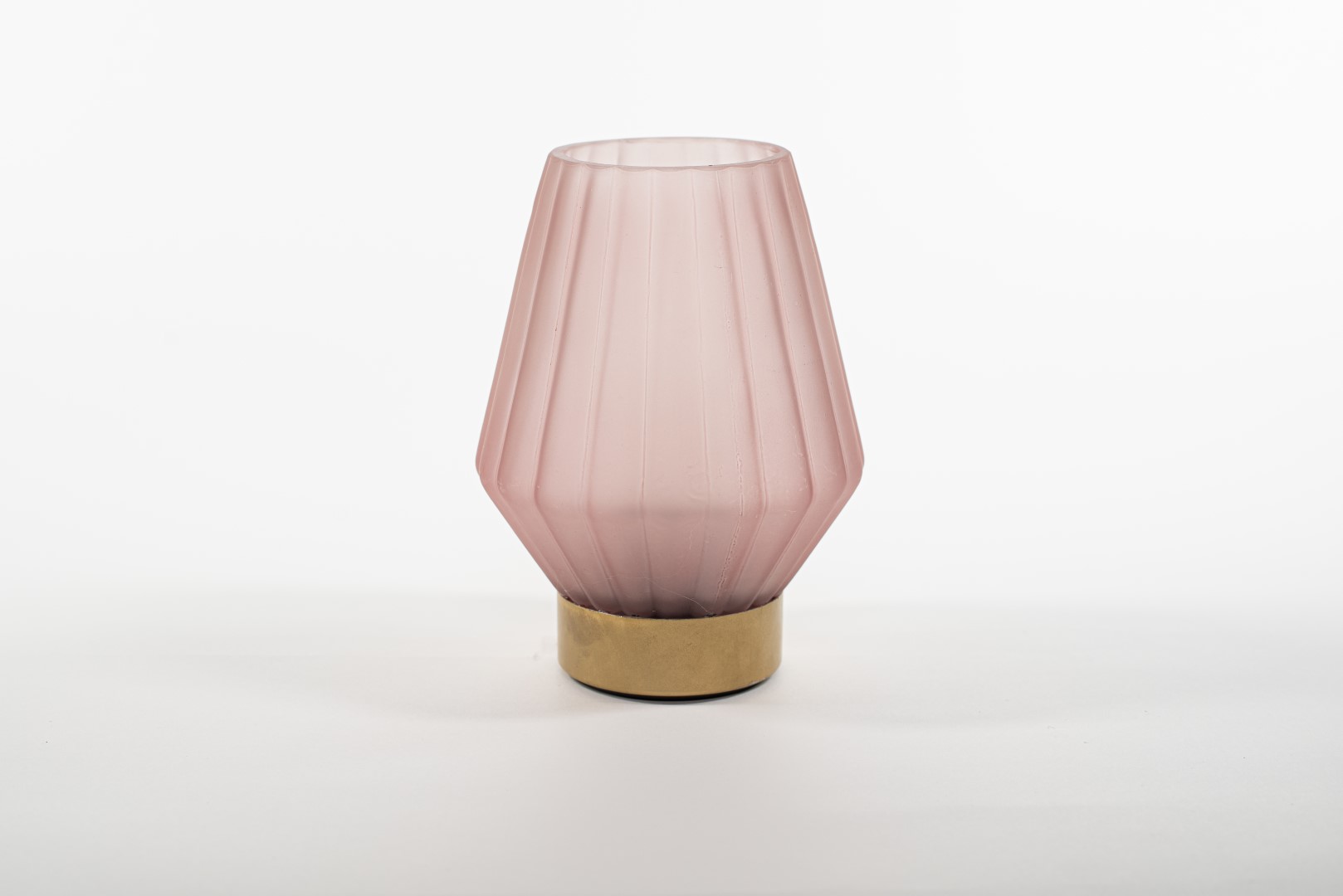 Lantern Glass 12X17Cm Matt Pink With Golden Base Led Bu - Anna's Collection