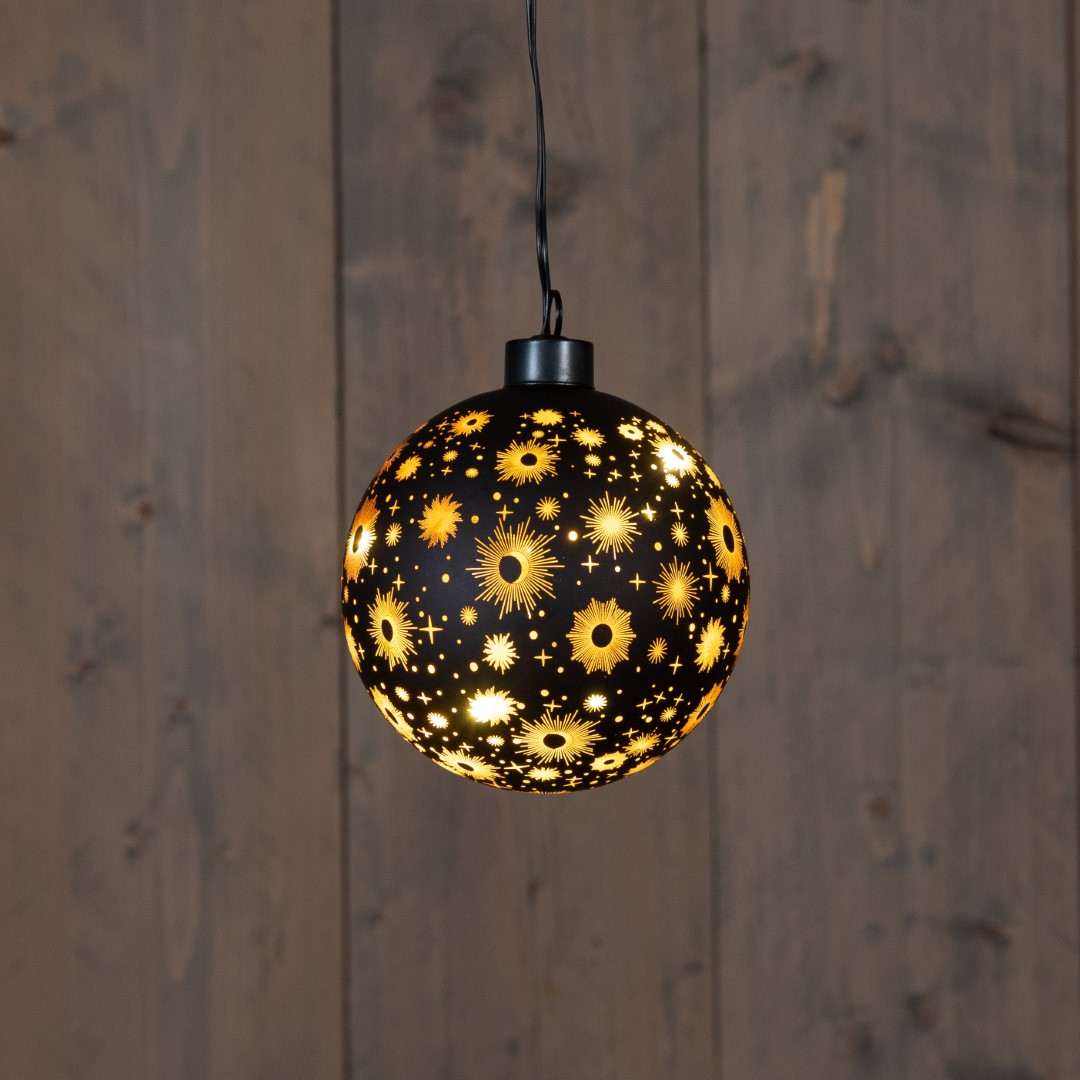 Anna Collection verlichte bal/kerstbal -glas - zwart- D10 cm - LED