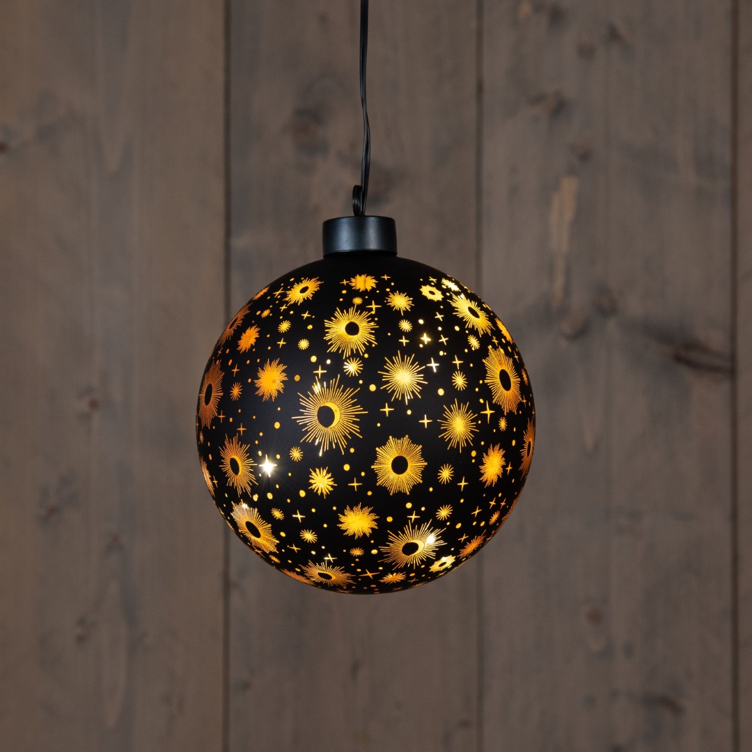 Anna Collection verlichte bal/kerstbal -glas - zwart- D12 cm - LED