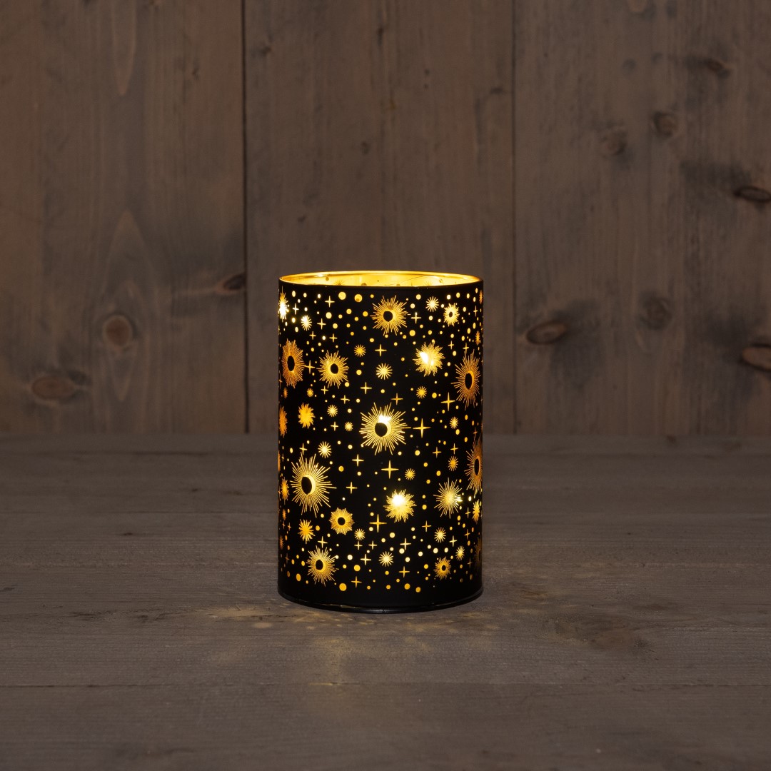 B.O.T. Cylinder Glass Black Star 10X15 cm 8Led Warm White - Anna's Collection
