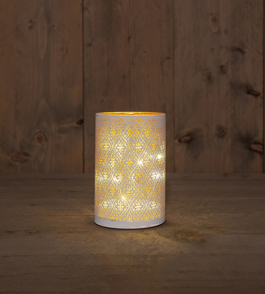 B.O.T. Cylinder Glass Baroque Matt White 10X15 cm 8Led - Anna's Collection