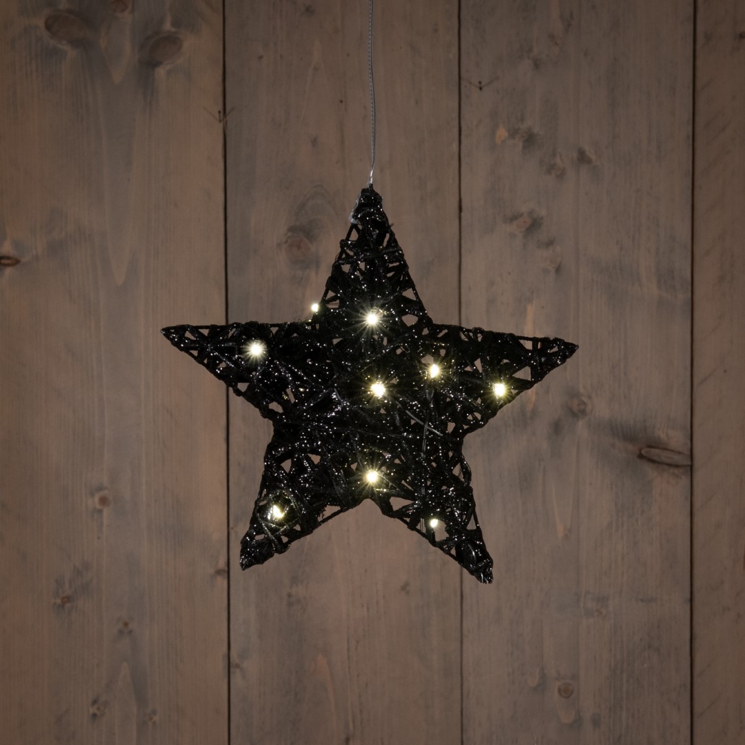 B.O.T. Star 20 cm Dark Glitter 6Led Warm White - Anna's Collection