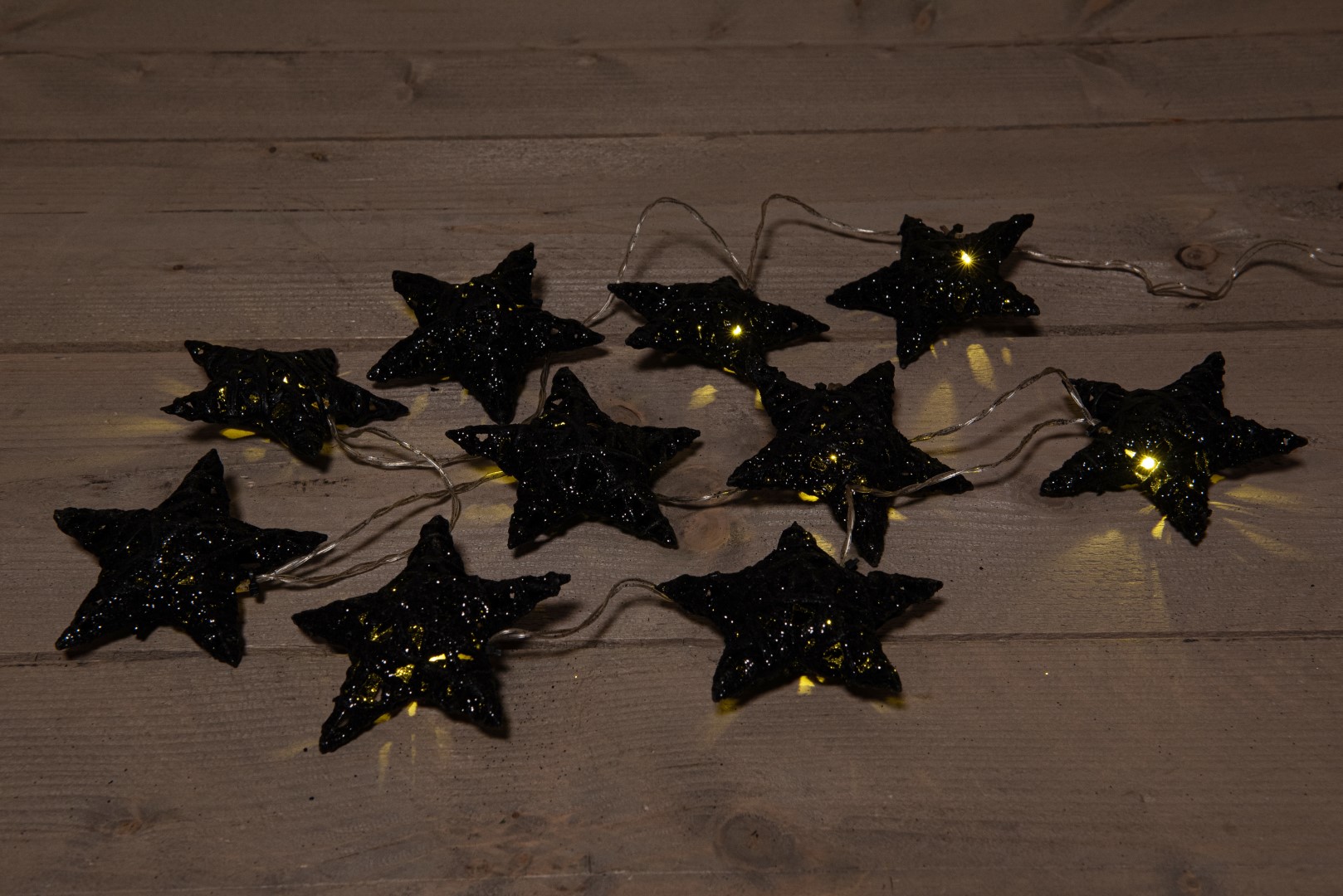 B.O.T. 10 Star 10 cm Dark Glitter 10Led Warm White140 cm - Anna's Collection