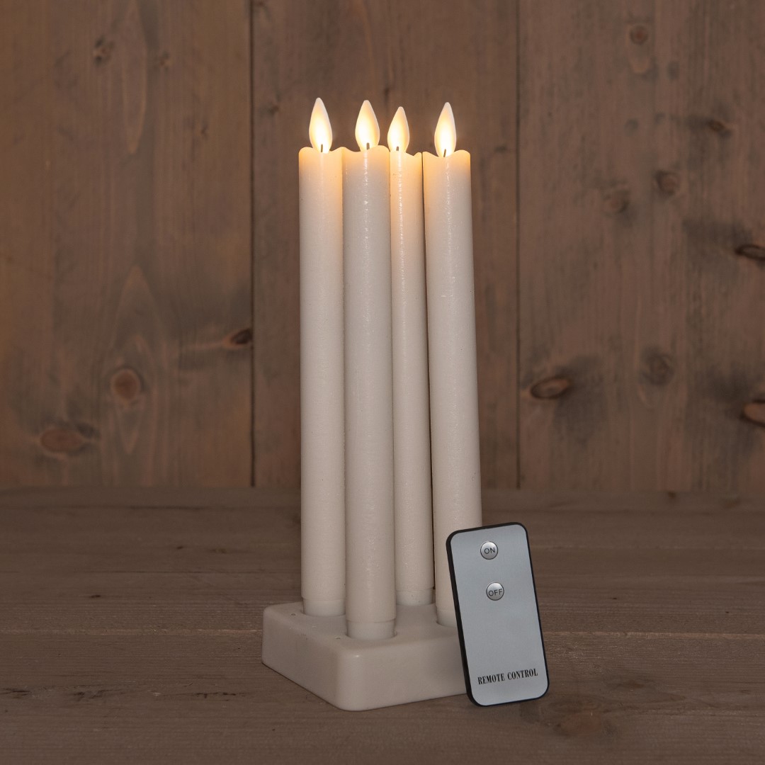Set Of 4 Rechargeable White Wax Taper Candle 23,5 cm Moving - Anna's Collection