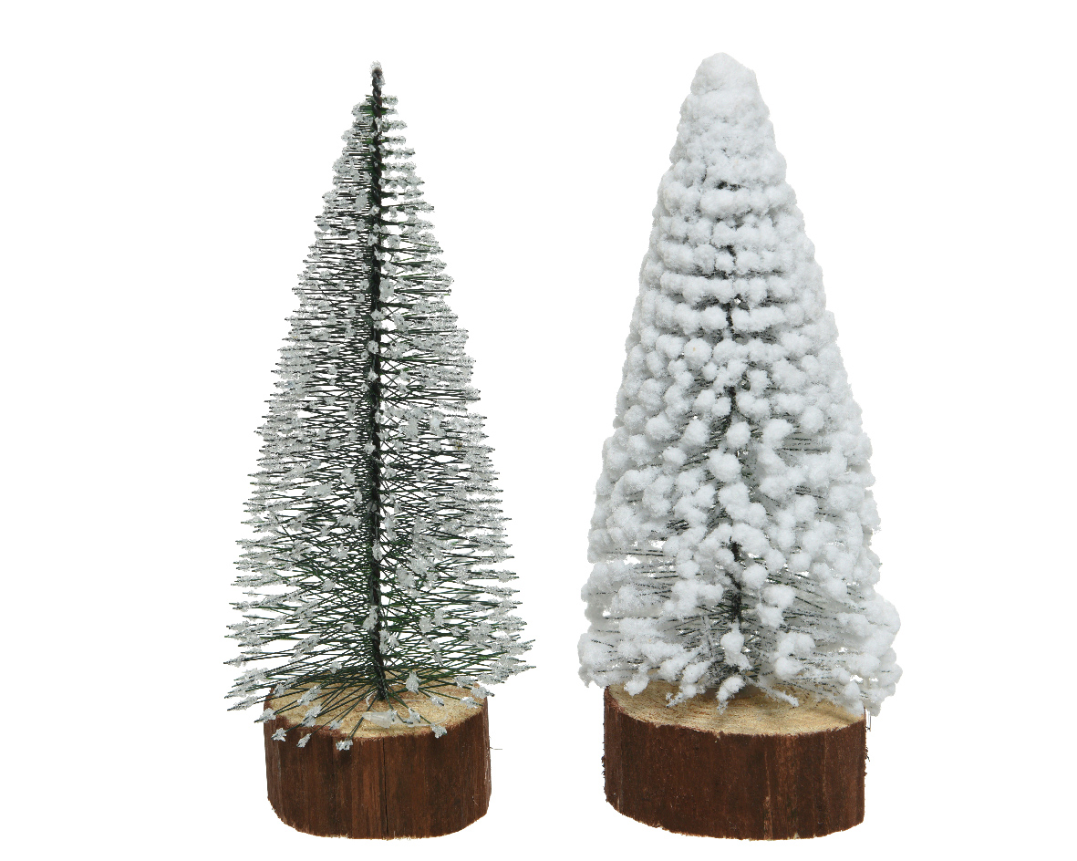 Mini kerstboom tafelboom mini hout voet h28 cm groen/wit - Everlands