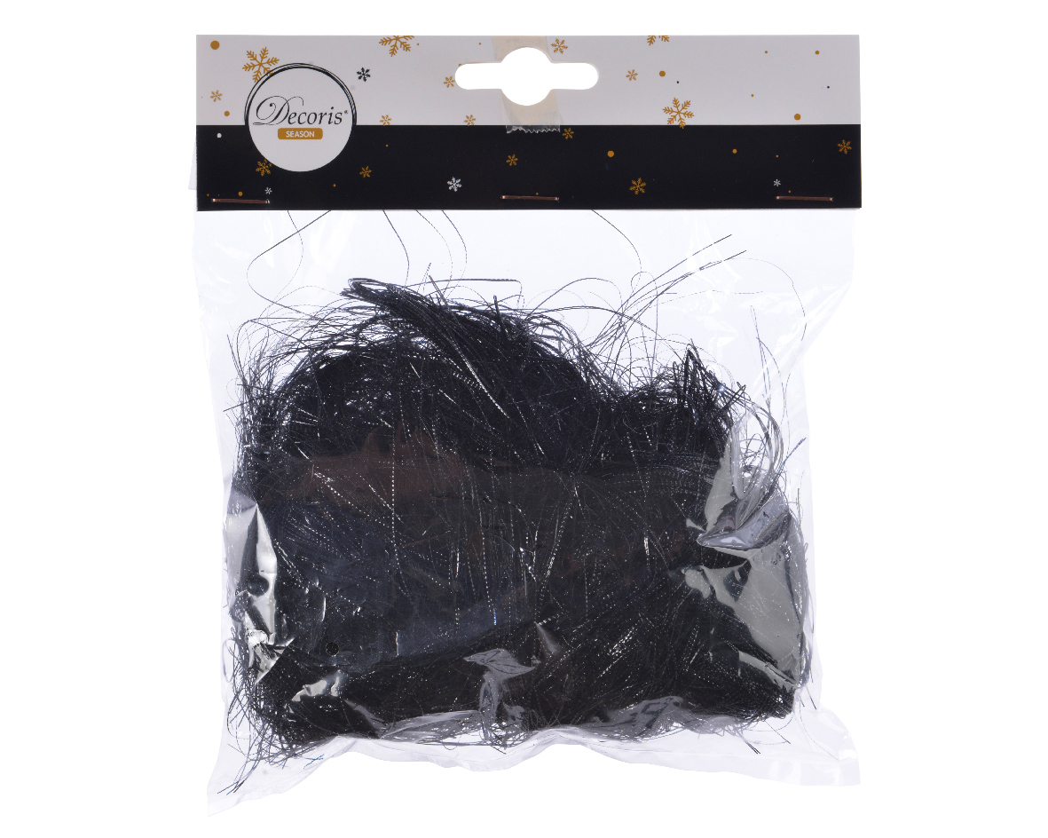 Decoris engelenhaar - zwart - 20 gram - synthetisch - kerstboom lamettahaar