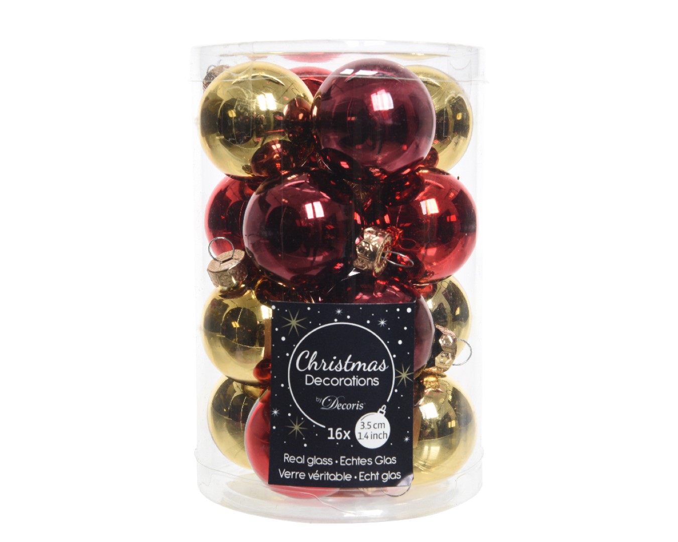 Decoris Kerstbal glas d3.5 cm rood/goud 16st kerst - 