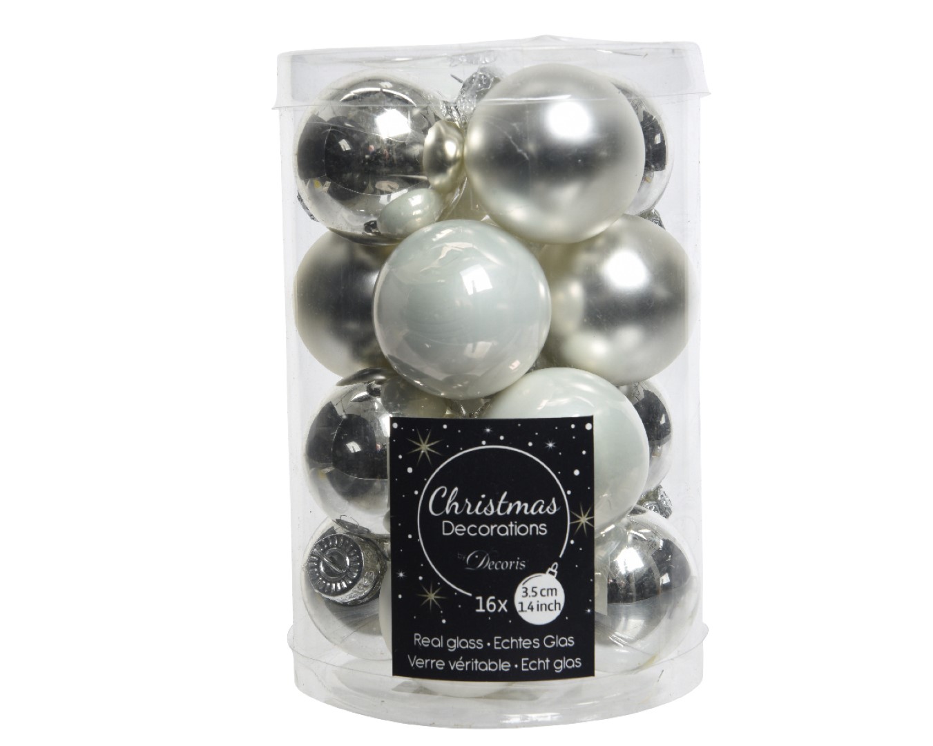 Kerstbal glas d3.5 wit/zilver 16st kerst - Decoris