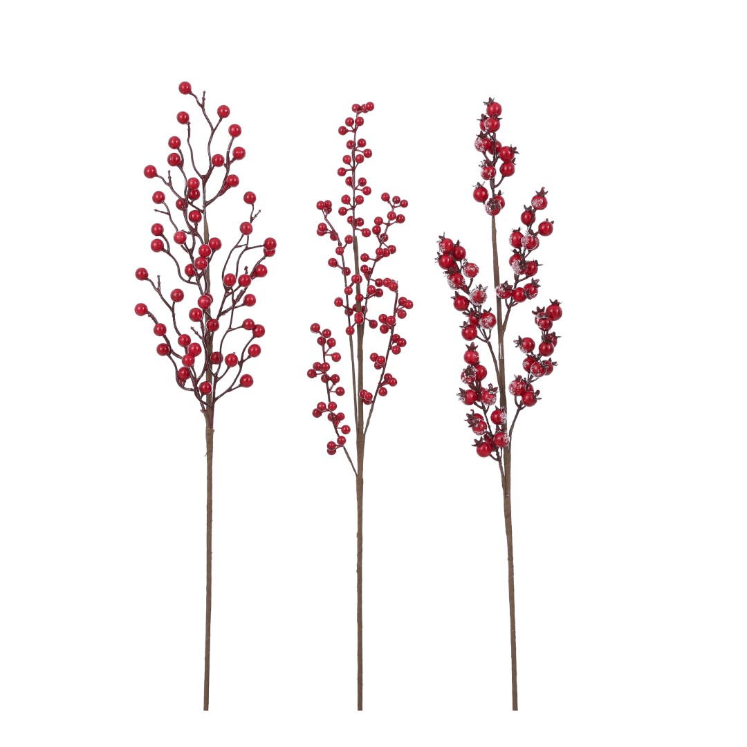 Spray berries rood 3 assorted l67xw15xh4cm kerst - Mica Decorations