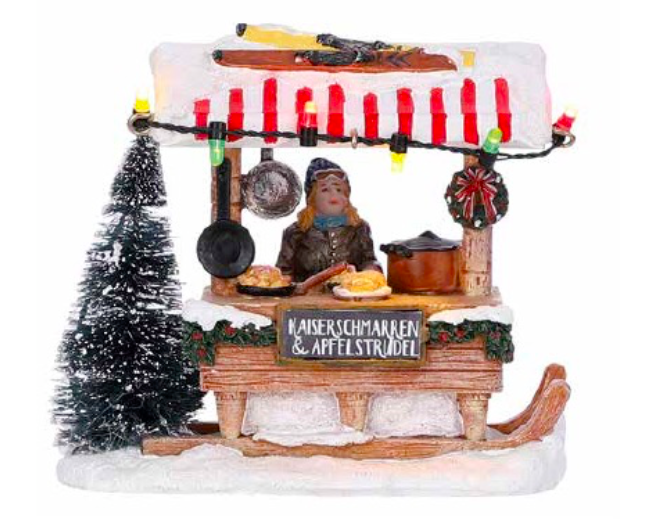 LuVille Kerstdorp Miniatuur Kaiserschmarren en Apfelstrudel Kraam - L11,5 x B7 x H9,5 cm