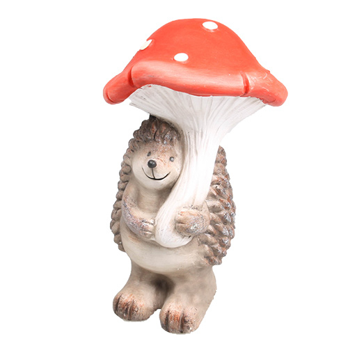 Tuinbeeld Egel met paddenstoel - 21,5 cm