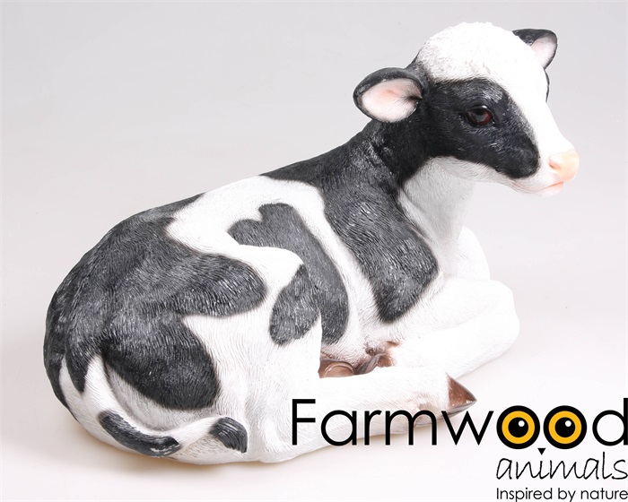 Farmwood Animals Tuinbeeld koe kalf liggend L 46,5x28,5x27cm