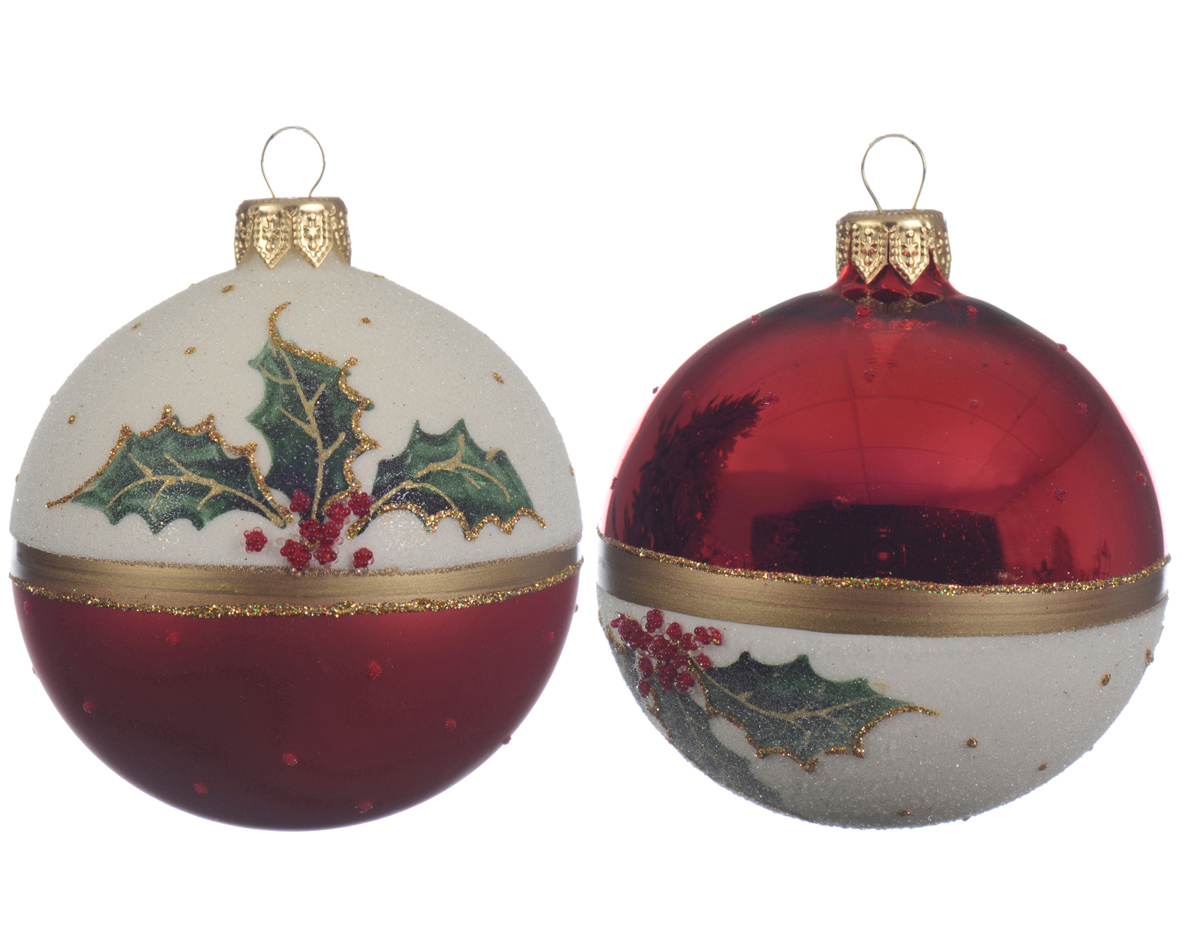 Decoris Kerstbal glas hulst d8 cm k.rood a2 - 