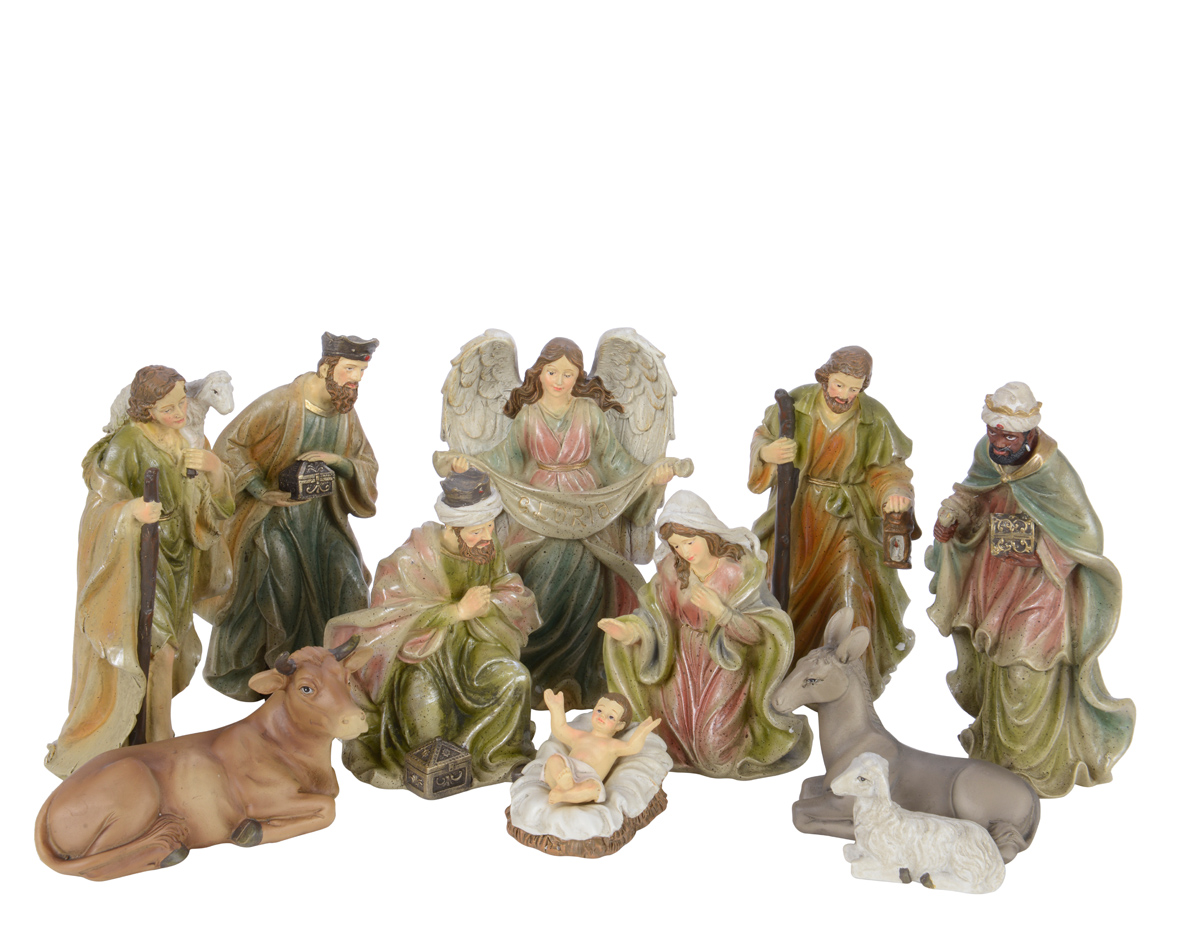 Kerststal poly set 11 fig.l15 cm bruin - Decoris