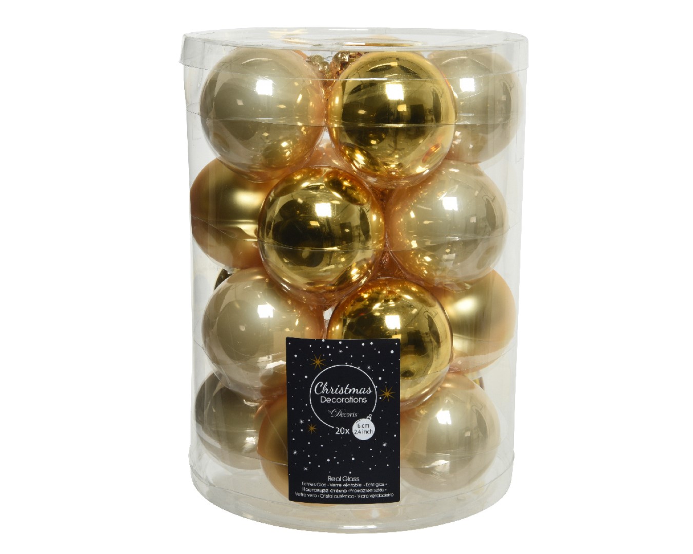Kerstbal glas d6 cm parel/goud 20st kerst - Decoris