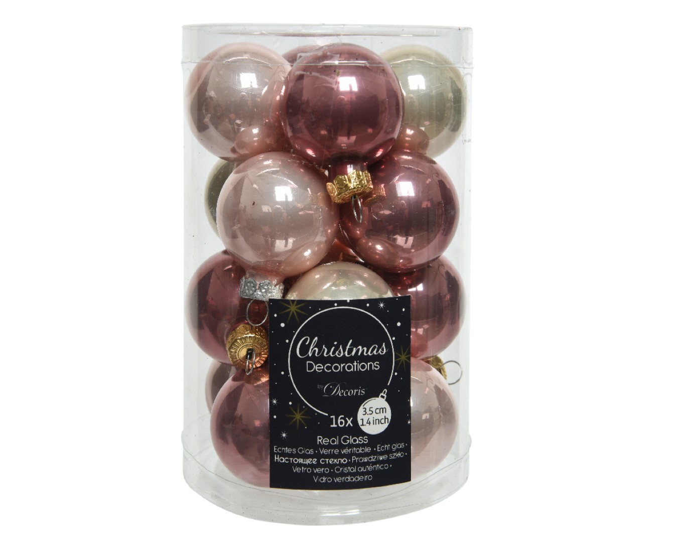 Kerstbal glas d3.50 cm roze 16st kerst - Decoris