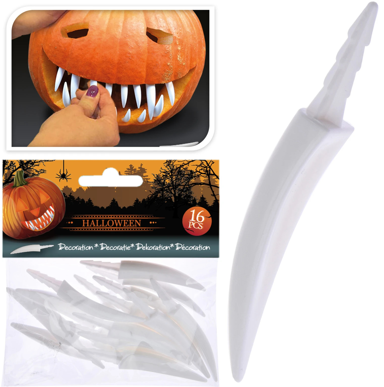 16x stuks witte pompoen tanden versiering - Halloween pompoenen decoratie