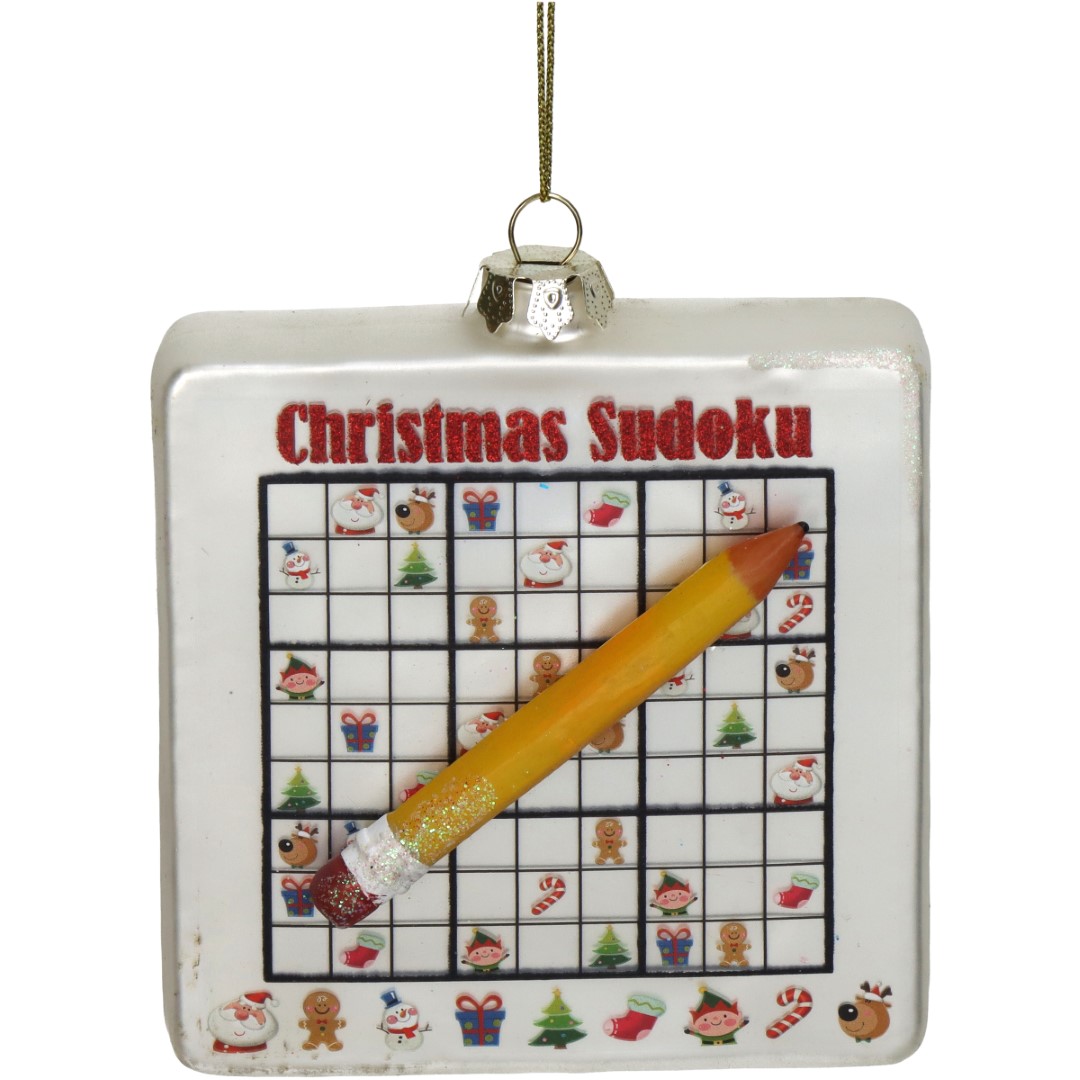 HD Collection Ornament Sudoku bord glas Rood 9.5cm - 