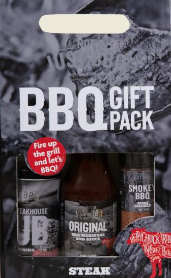 Not Just BBQ gift pack "STEAK" bevat BBQ sauce, Smoky braai shaker en Texan Steakhouse rub