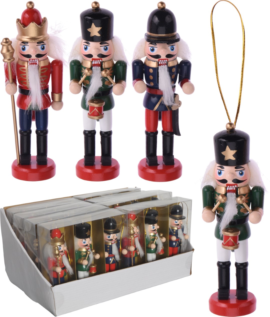 Kersthangers Notenkrakers - 3 stuks - poppetjes / soldaten - 12,5 cm - kerstornamenten