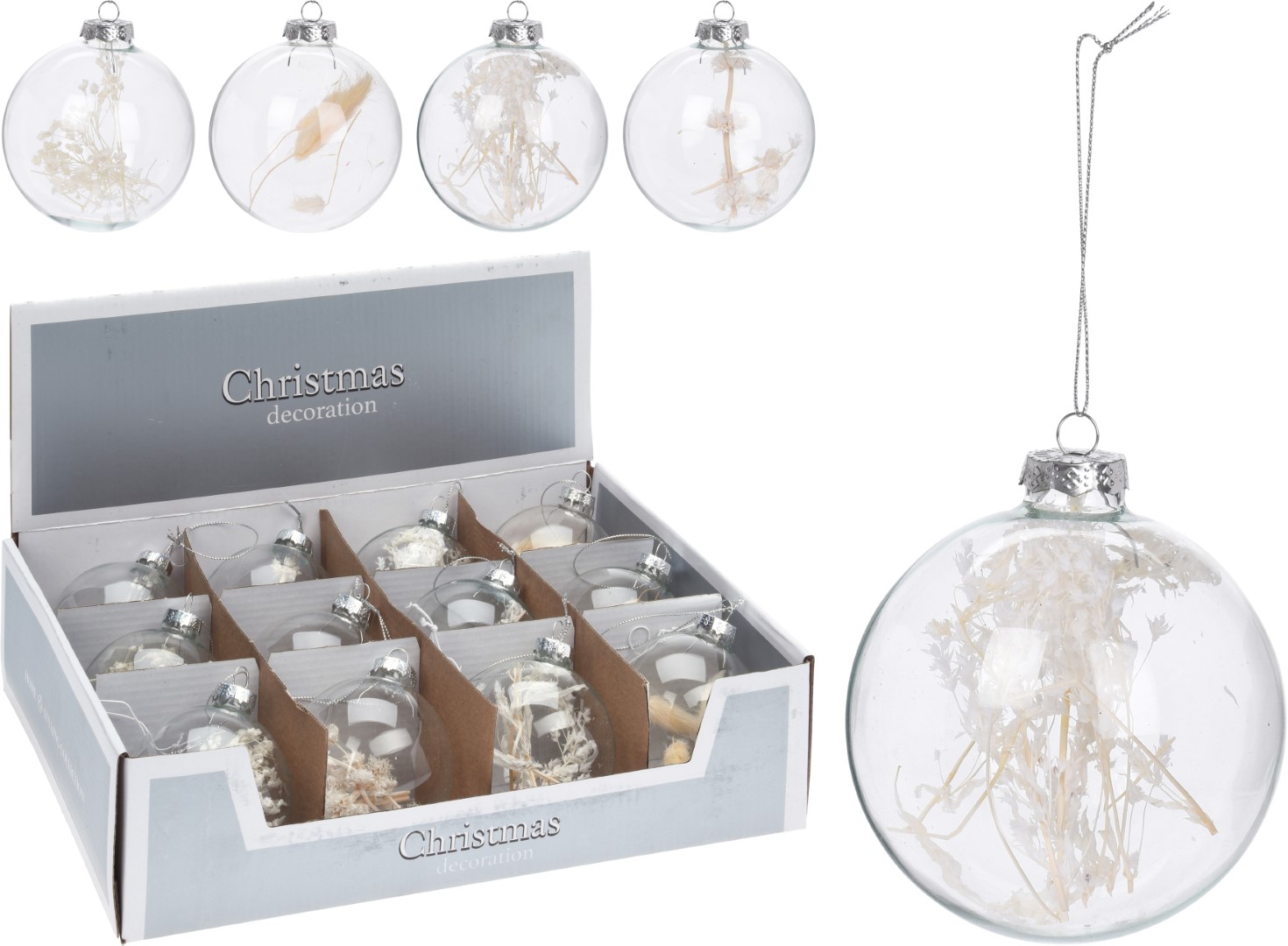 5 stuks! Kerstbal 80 mm glas met deco