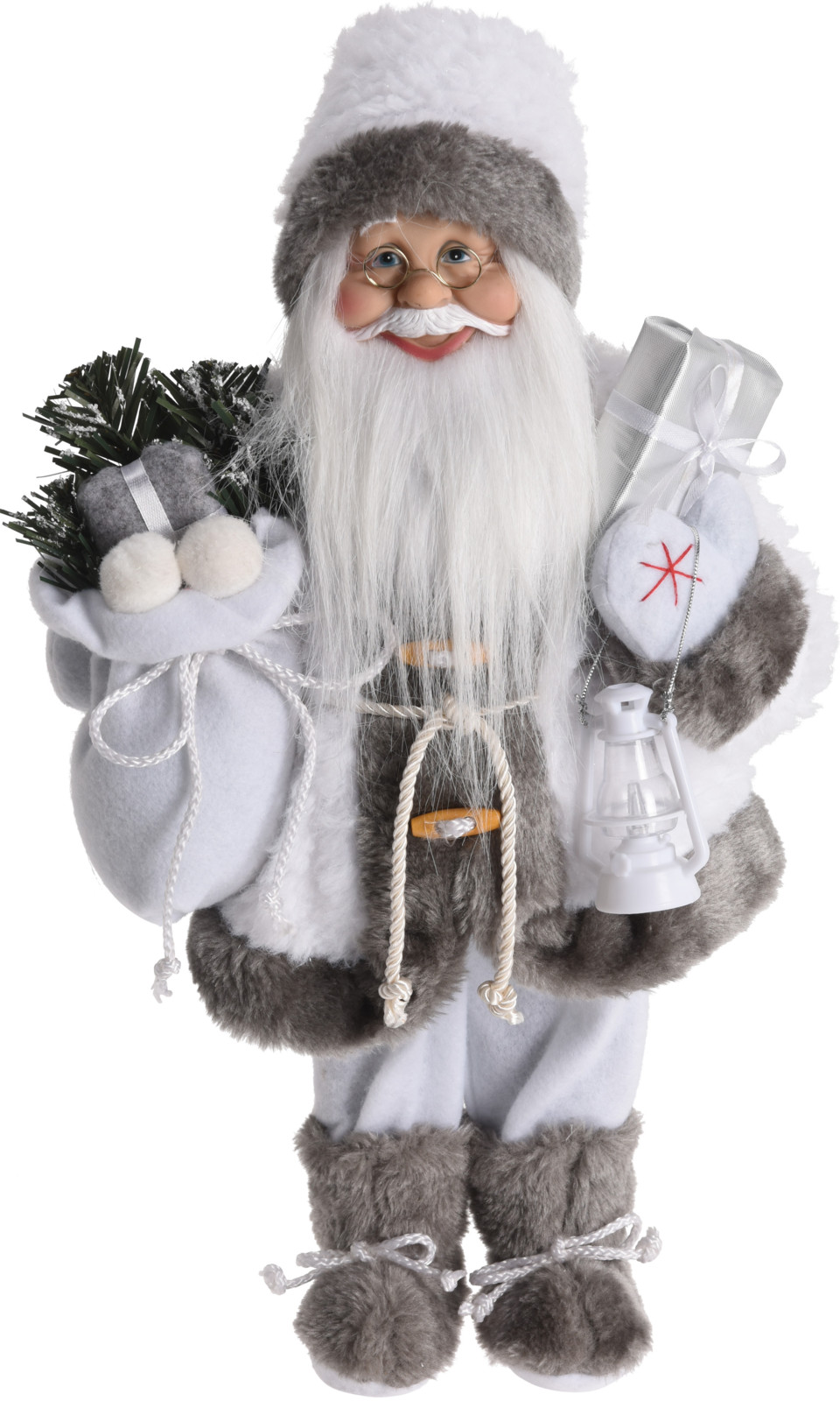 Kerstman staand 37cm wit grijsNampook