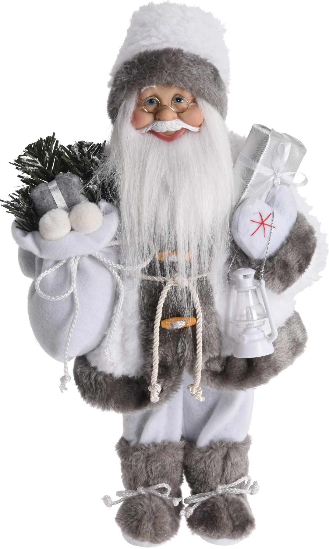 Kerstman staand 57 cm wit grijs