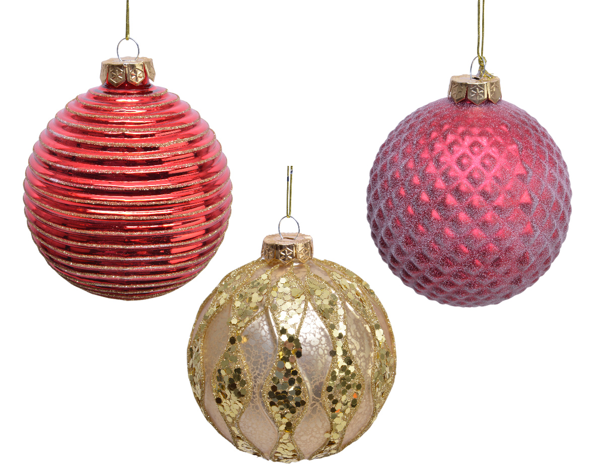 Kerstbal glas d10 cm rood/goud a3 - Decoris