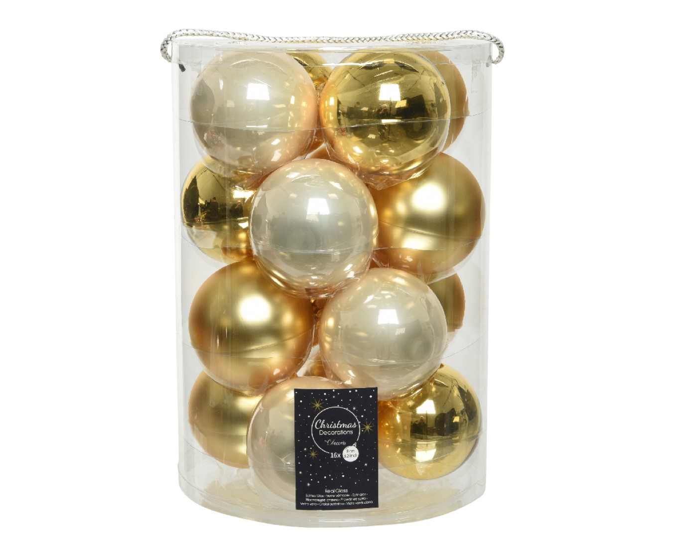 Kerstbal glas d8 cm parel/goud 16st kerst - Decoris