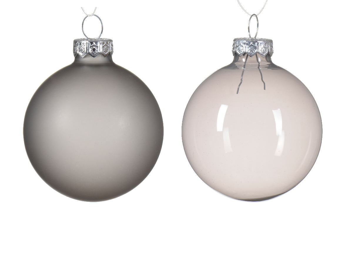 Kerstbal glas d6 cm marmer grijs 6st kerst - Decoris
