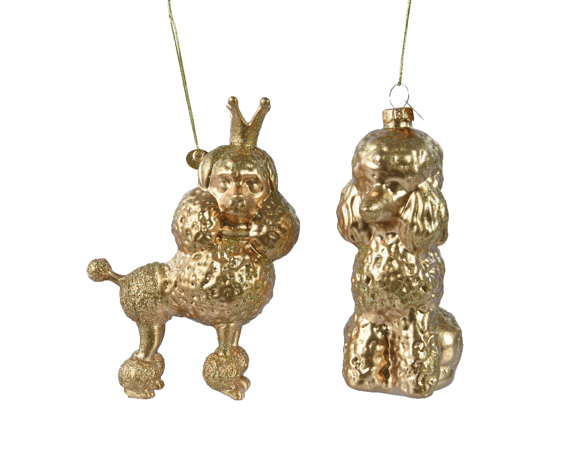 Hond glas l4.8b10h13.7 cm goud a2 kerst - Decoris