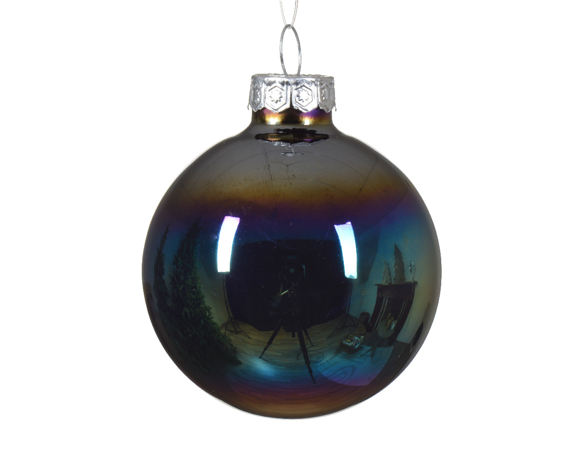 Kerstbal glas d6 cm zwart iris 6st kerst - Decoris