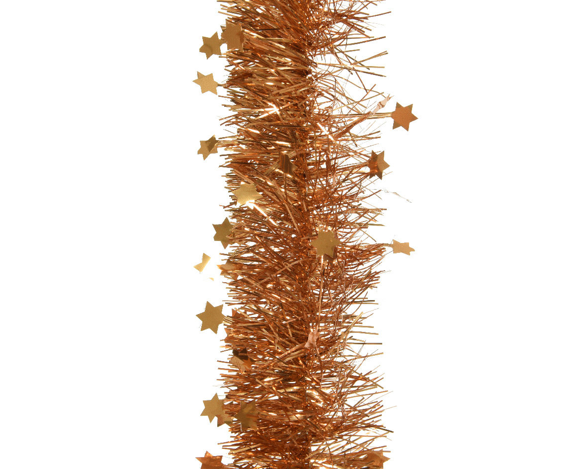1x stuks lametta/folie sterren slingers cognac bruin (amber) 10 cm x 270 cm - kerstslingers/kerst guirlandes