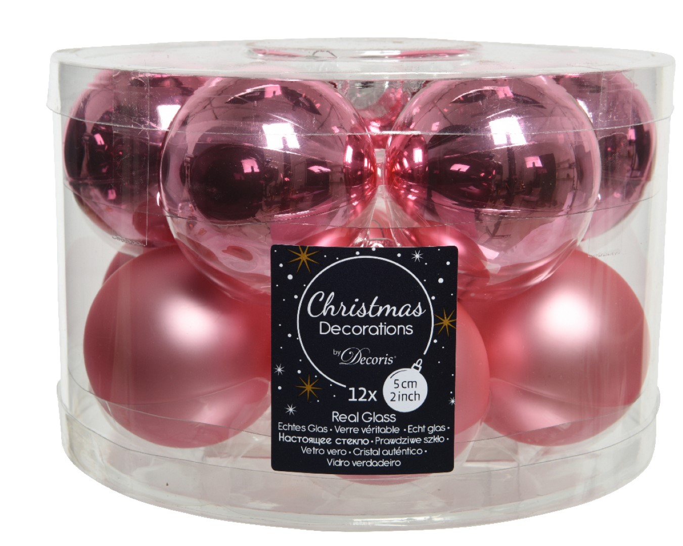 Decoris Kerstbal glas d5 cm lip roze 12st kerst - 