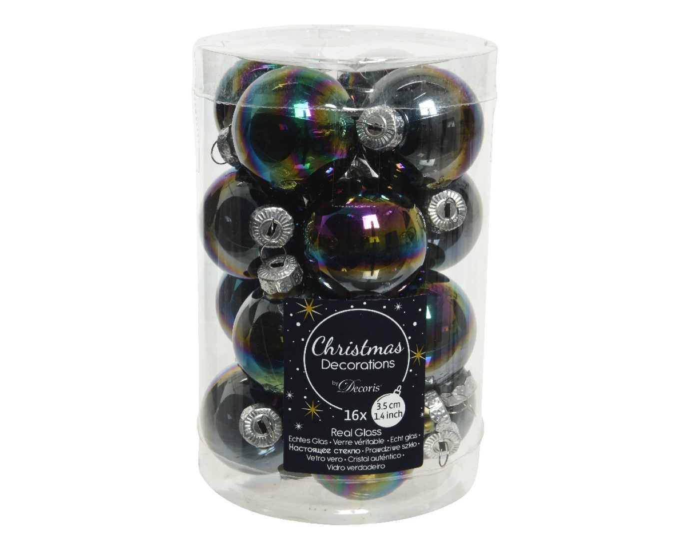 Kerstbal glas d3.5 cm zwart irs 16st kerst - Decoris