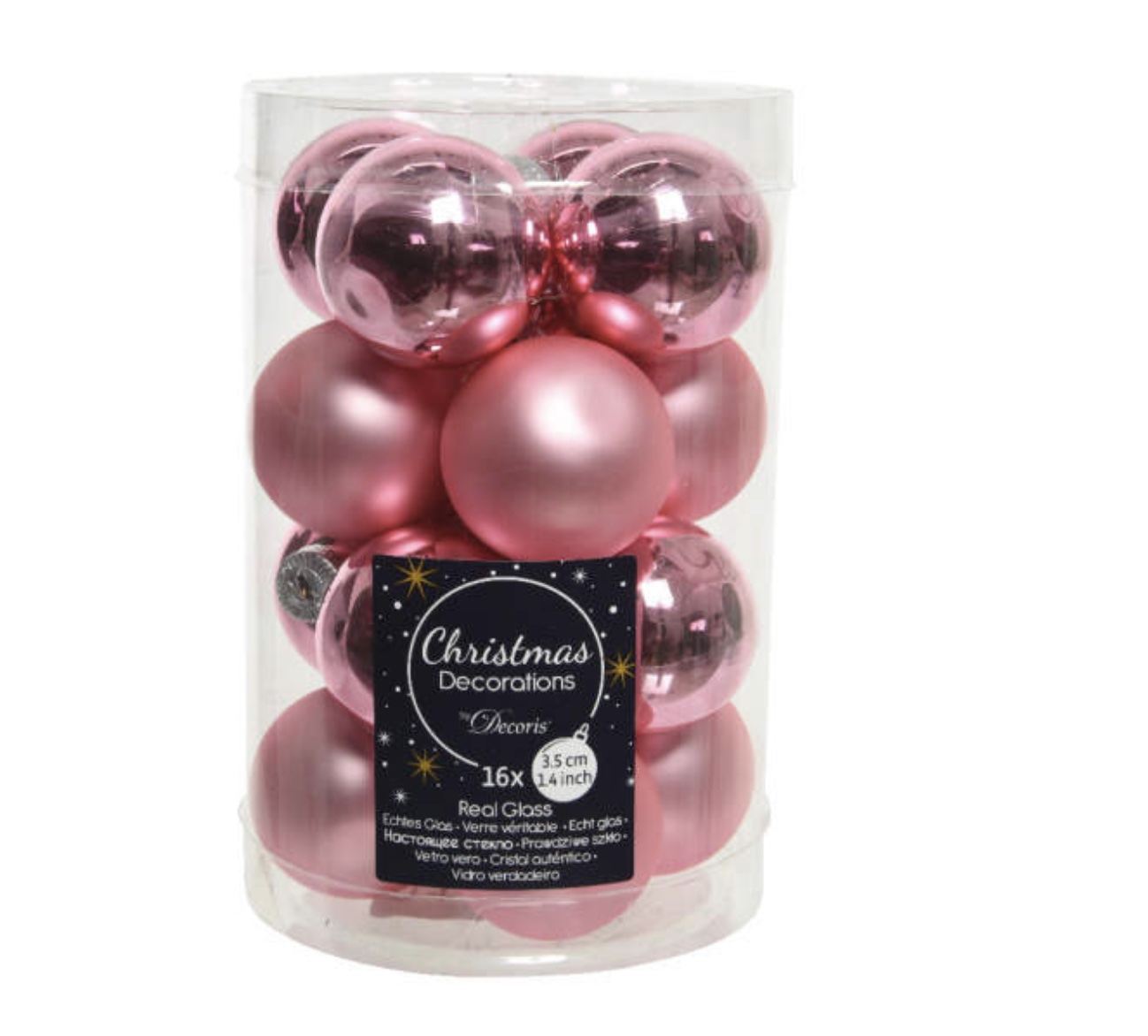 Kerstbal glas d3.5cm lip roze 16st - KSD